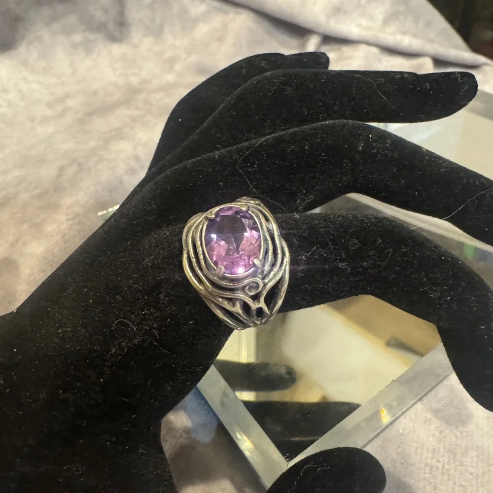 Or PAZ Israel Elegant‎ Sterling Silver 925 Ring Oval Amethyst Gemstone size 8